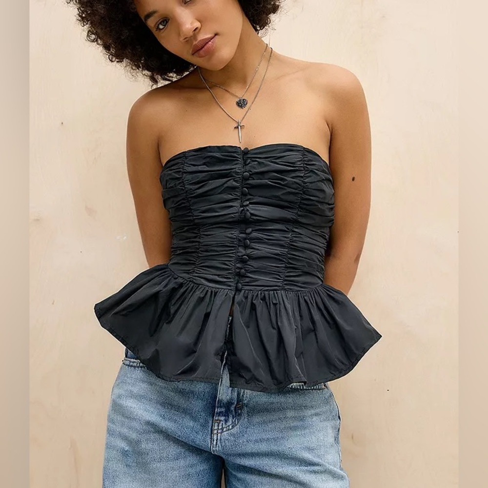 NEW Kimchi Blue Adeline Peplum Bow Back Tube Top‎ Size XS